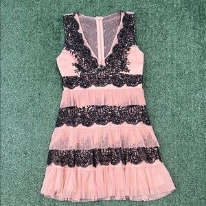 Elegant Blush Pink and Black Lace Women’s Dress